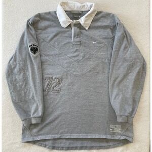 Nike Rugby Shirt Mens Large Grey 1972 Heritage Long Sleeve Polo V-Stitch